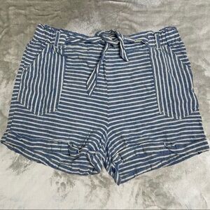 Jolt Striped Lightweight Linen Rayon Blend Paper Bag Belted Pocketed Shorts Lrg